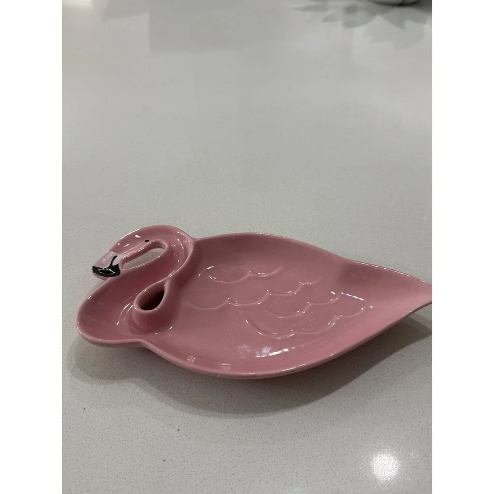 Pink Flamingo Ceramic Trinket Dish Ring Jewelry Holder Tray Glossy Tropical
